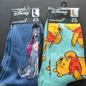 Disney Crew Socks Winnie The Pooh And Eeyore- Blue and Teal with Characters